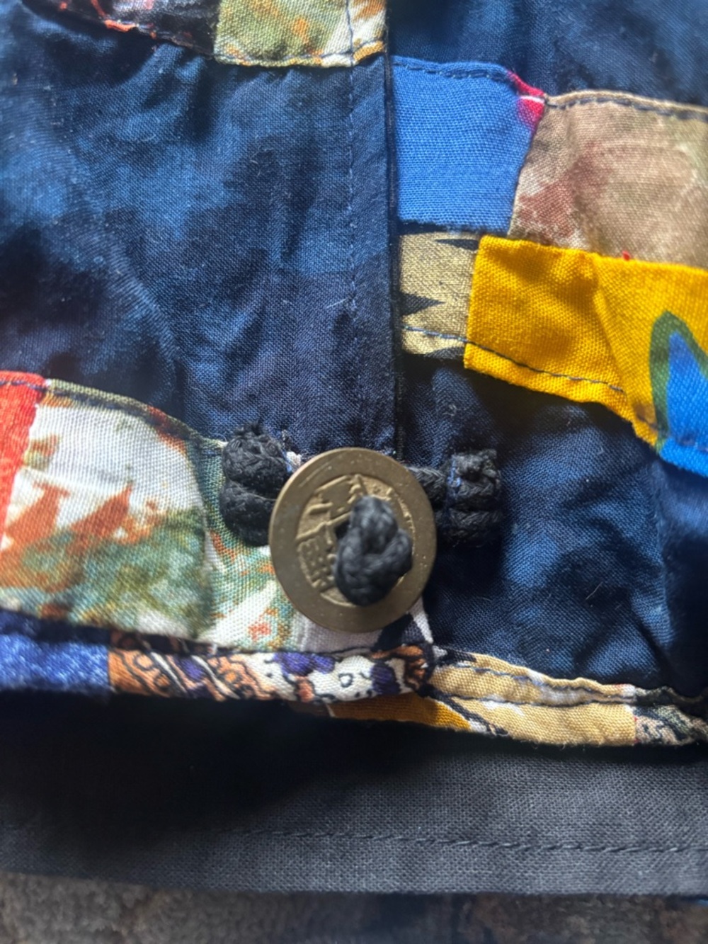 Vintage Bohemian Oversized Black Patchwork Open-Front Jacket Coin Buttons - Picture 7 of 11